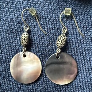 Abalone Shell Antique Brass Dangle Earrings.
